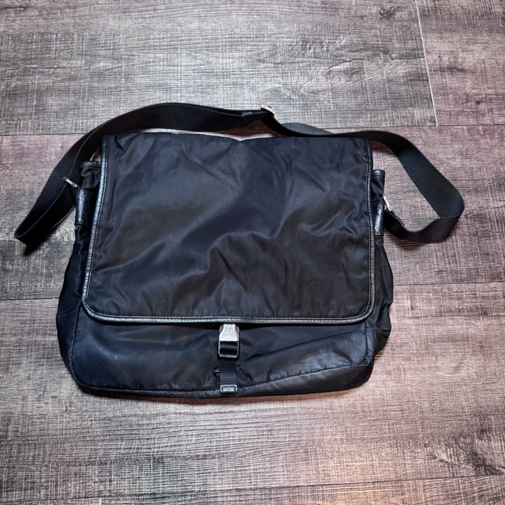 Prada Black Nylon Leather Messenger /Crossbody Bag